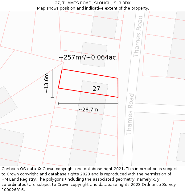 27, THAMES ROAD, SLOUGH, SL3 8DX: Plot and title map