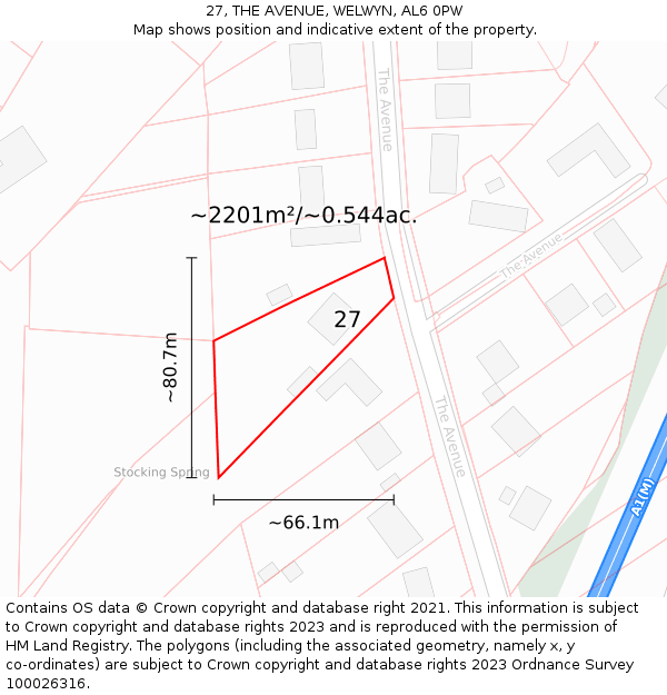 27, THE AVENUE, WELWYN, AL6 0PW: Plot and title map