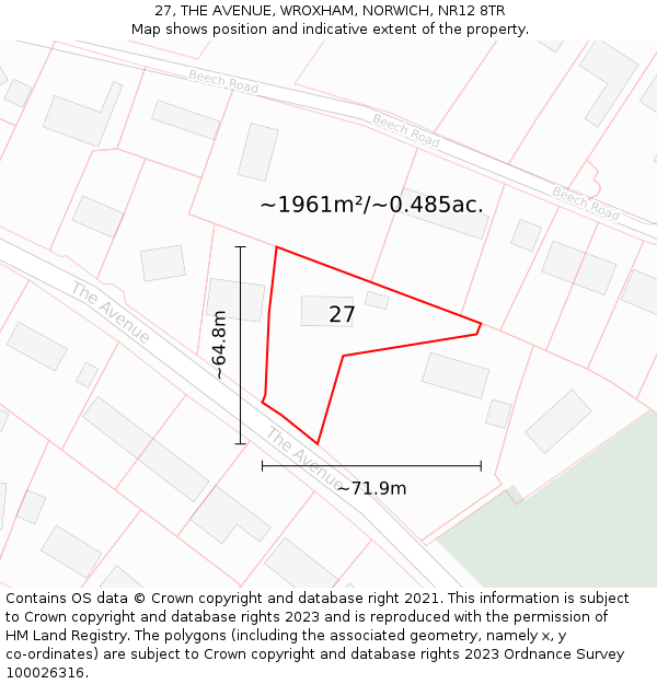 27, THE AVENUE, WROXHAM, NORWICH, NR12 8TR: Plot and title map
