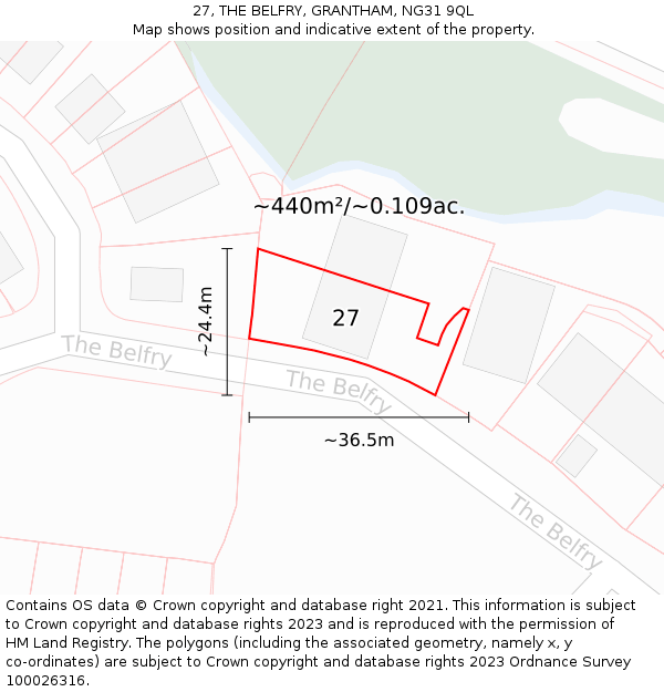 27, THE BELFRY, GRANTHAM, NG31 9QL: Plot and title map