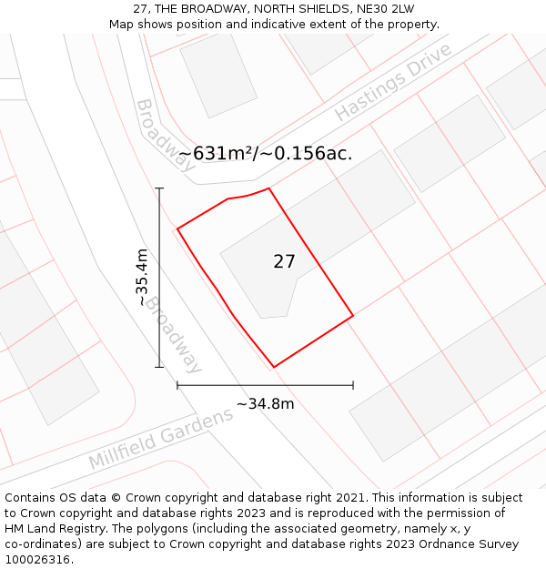 27, THE BROADWAY, NORTH SHIELDS, NE30 2LW: Plot and title map