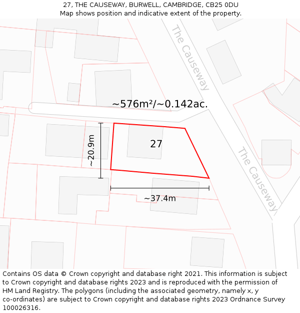 27, THE CAUSEWAY, BURWELL, CAMBRIDGE, CB25 0DU: Plot and title map