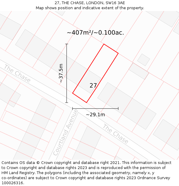 27, THE CHASE, LONDON, SW16 3AE: Plot and title map