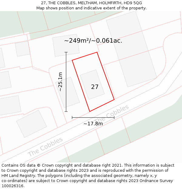 27, THE COBBLES, MELTHAM, HOLMFIRTH, HD9 5QG: Plot and title map