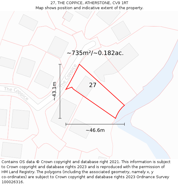 27, THE COPPICE, ATHERSTONE, CV9 1RT: Plot and title map