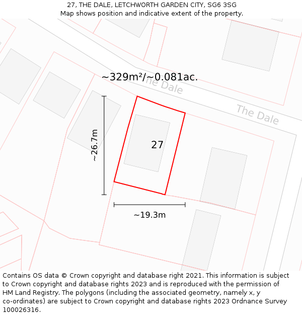 27, THE DALE, LETCHWORTH GARDEN CITY, SG6 3SG: Plot and title map