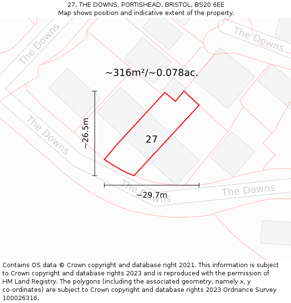 27, THE DOWNS, PORTISHEAD, BRISTOL, BS20 6EE: Plot and title map