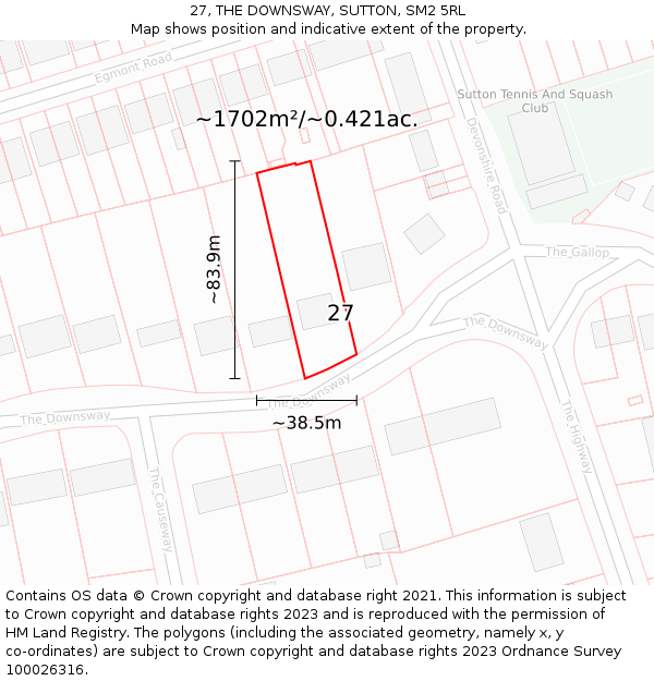 27, THE DOWNSWAY, SUTTON, SM2 5RL: Plot and title map