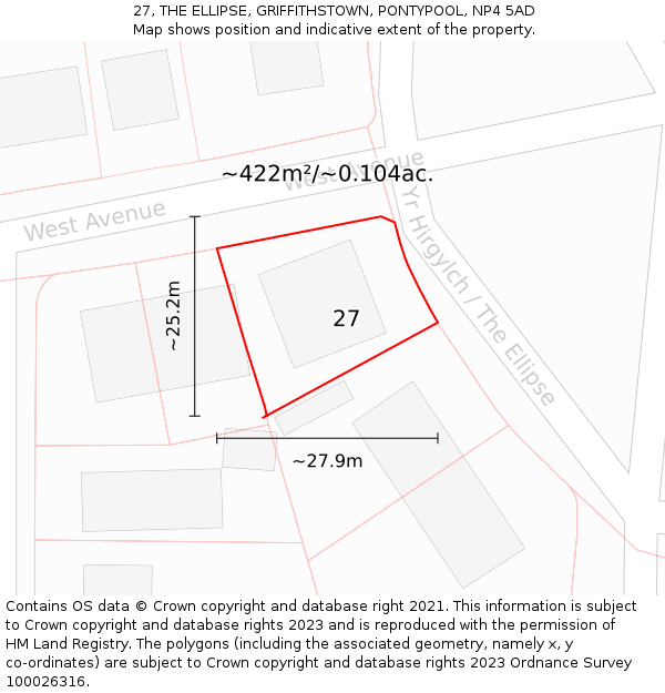 27, THE ELLIPSE, GRIFFITHSTOWN, PONTYPOOL, NP4 5AD: Plot and title map