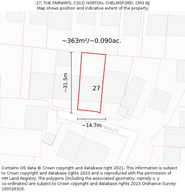 27, THE FAIRWAYS, COLD NORTON, CHELMSFORD, CM3 6JJ: Plot and title map