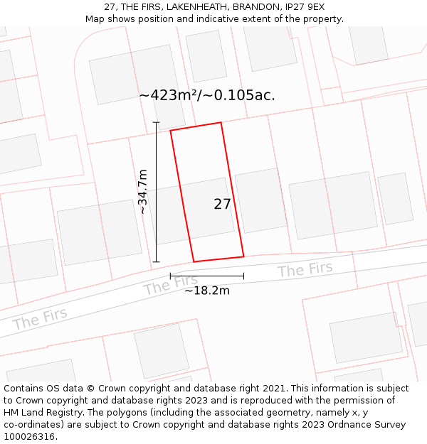 27, THE FIRS, LAKENHEATH, BRANDON, IP27 9EX: Plot and title map