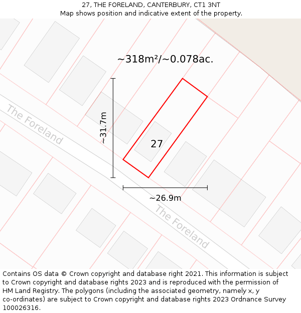 27, THE FORELAND, CANTERBURY, CT1 3NT: Plot and title map