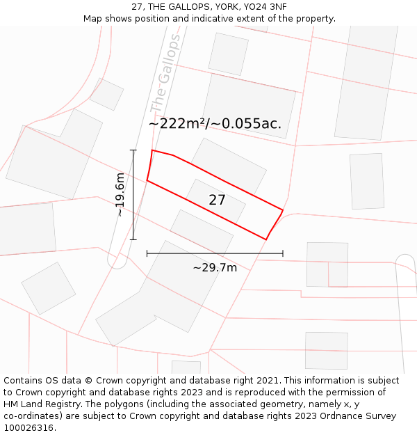 27, THE GALLOPS, YORK, YO24 3NF: Plot and title map