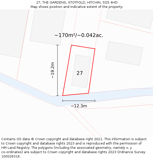 27, THE GARDENS, STOTFOLD, HITCHIN, SG5 4HD: Plot and title map