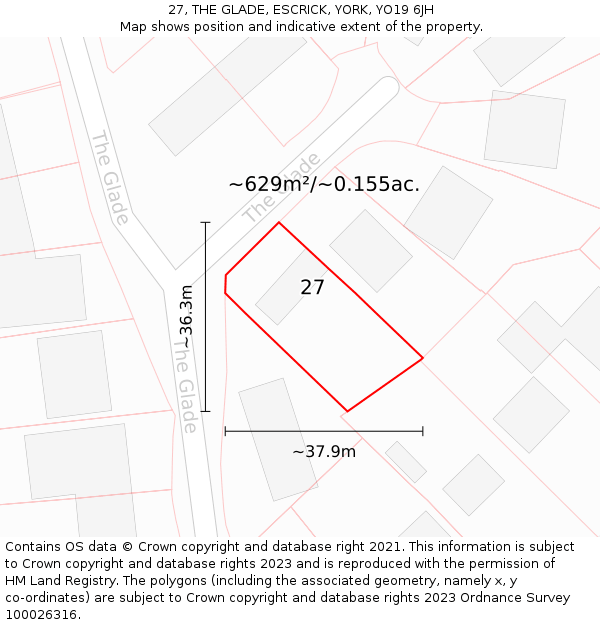 27, THE GLADE, ESCRICK, YORK, YO19 6JH: Plot and title map