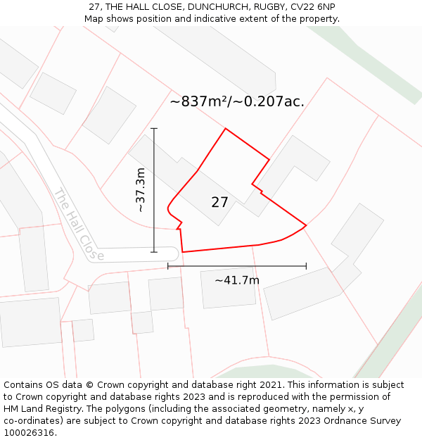 27, THE HALL CLOSE, DUNCHURCH, RUGBY, CV22 6NP: Plot and title map