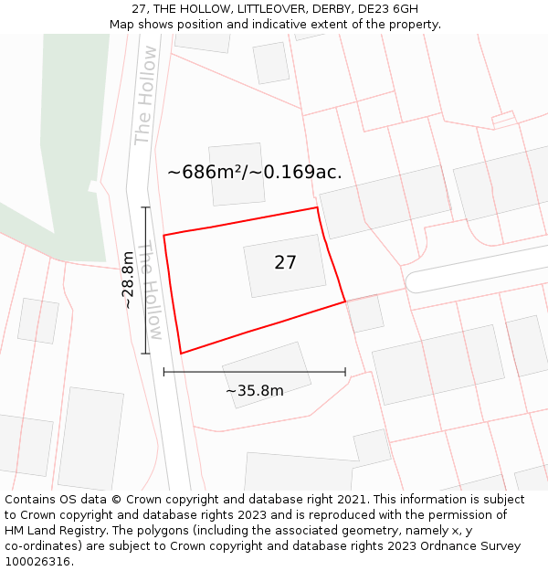 27, THE HOLLOW, LITTLEOVER, DERBY, DE23 6GH: Plot and title map