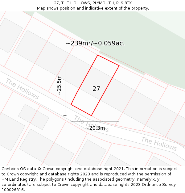 27, THE HOLLOWS, PLYMOUTH, PL9 8TX: Plot and title map