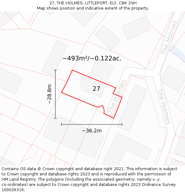 27, THE HOLMES, LITTLEPORT, ELY, CB6 1NH: Plot and title map