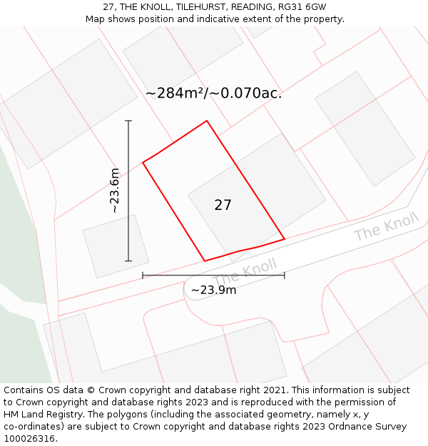 27, THE KNOLL, TILEHURST, READING, RG31 6GW: Plot and title map