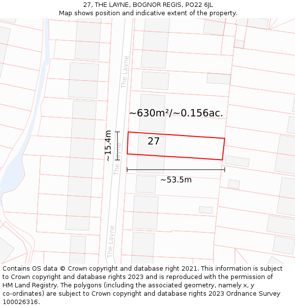 27, THE LAYNE, BOGNOR REGIS, PO22 6JL: Plot and title map