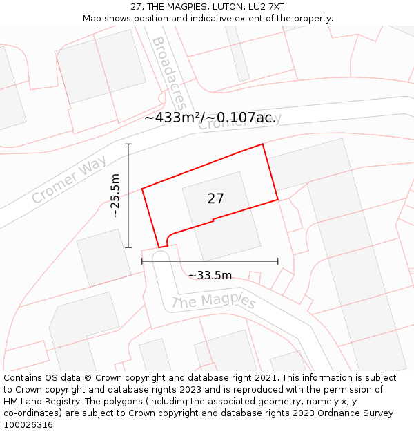 27, THE MAGPIES, LUTON, LU2 7XT: Plot and title map