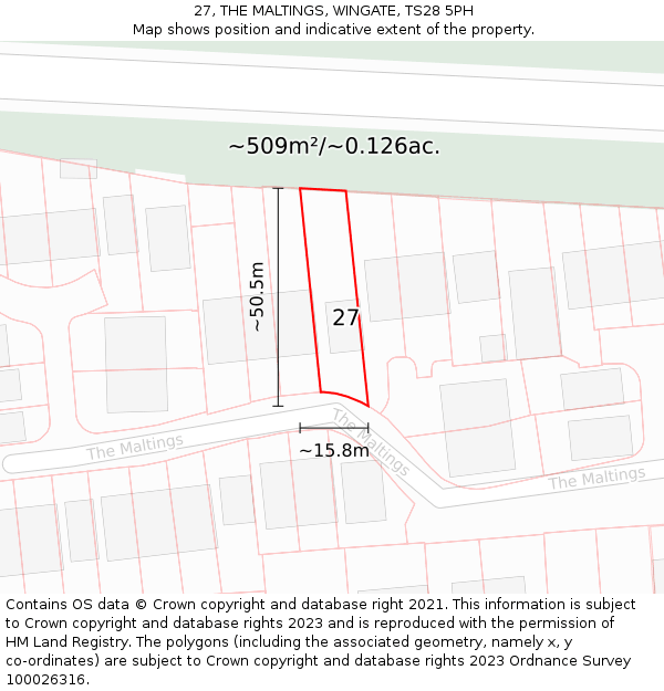 27, THE MALTINGS, WINGATE, TS28 5PH: Plot and title map