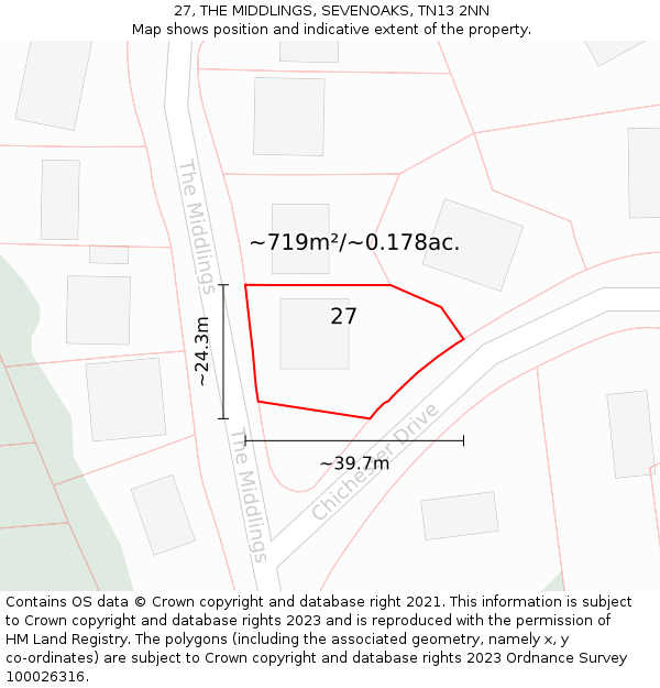 27, THE MIDDLINGS, SEVENOAKS, TN13 2NN: Plot and title map