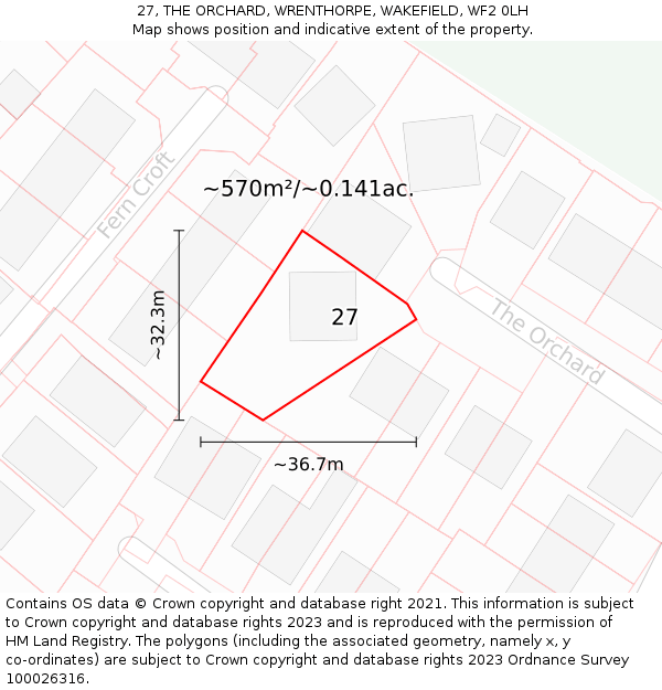 27, THE ORCHARD, WRENTHORPE, WAKEFIELD, WF2 0LH: Plot and title map