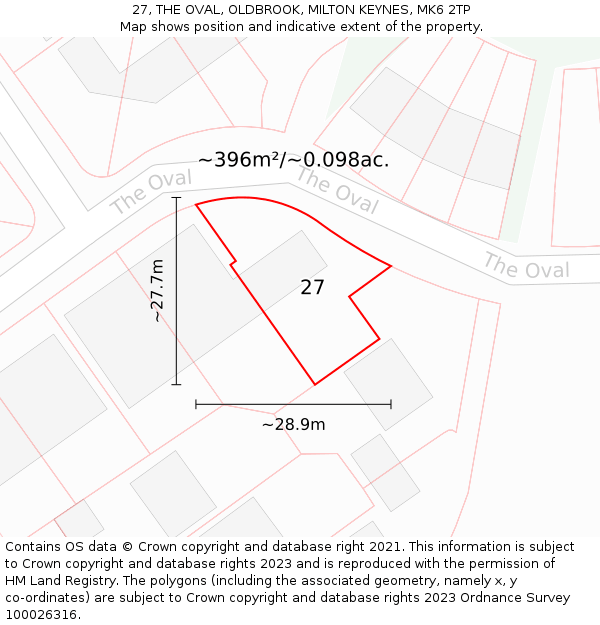 27, THE OVAL, OLDBROOK, MILTON KEYNES, MK6 2TP: Plot and title map