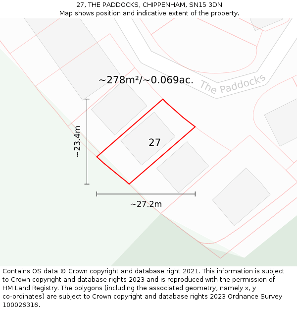 27, THE PADDOCKS, CHIPPENHAM, SN15 3DN: Plot and title map