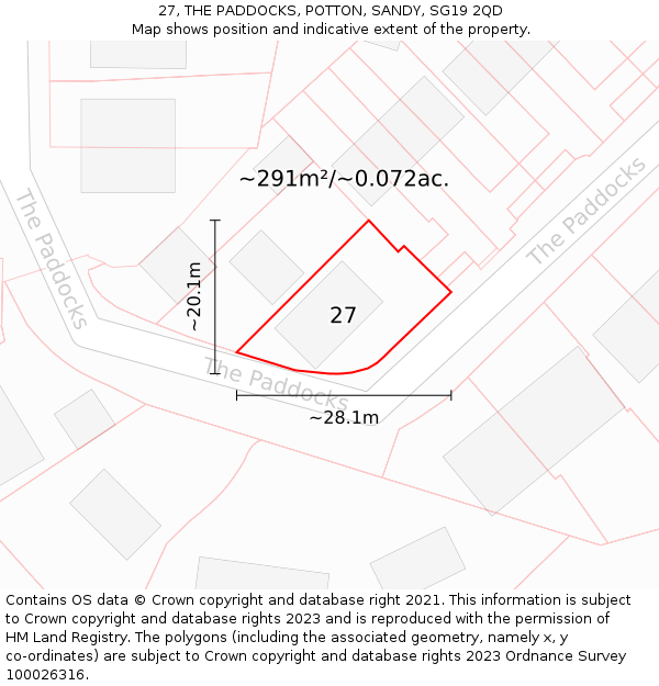 27, THE PADDOCKS, POTTON, SANDY, SG19 2QD: Plot and title map