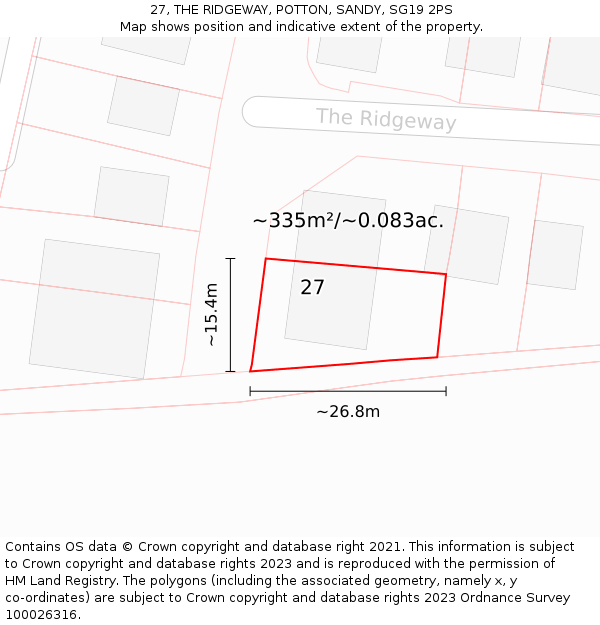27, THE RIDGEWAY, POTTON, SANDY, SG19 2PS: Plot and title map