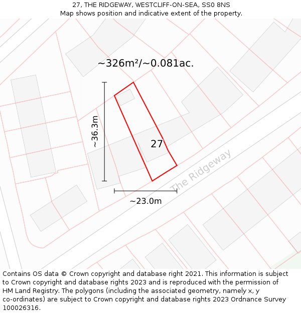 27, THE RIDGEWAY, WESTCLIFF-ON-SEA, SS0 8NS: Plot and title map