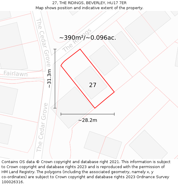 27, THE RIDINGS, BEVERLEY, HU17 7ER: Plot and title map