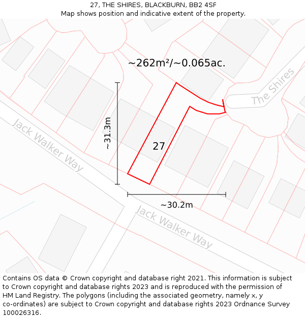 27, THE SHIRES, BLACKBURN, BB2 4SF: Plot and title map