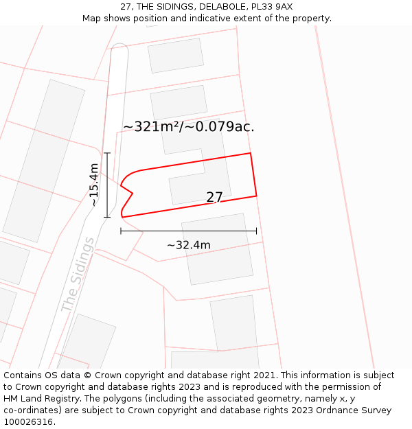 27, THE SIDINGS, DELABOLE, PL33 9AX: Plot and title map
