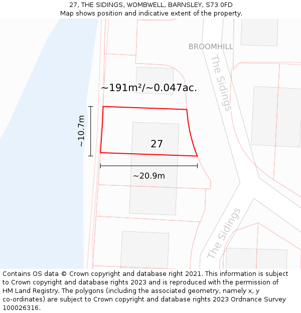 27, THE SIDINGS, WOMBWELL, BARNSLEY, S73 0FD: Plot and title map