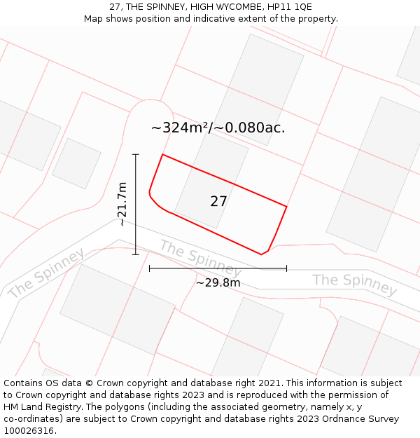 27, THE SPINNEY, HIGH WYCOMBE, HP11 1QE: Plot and title map