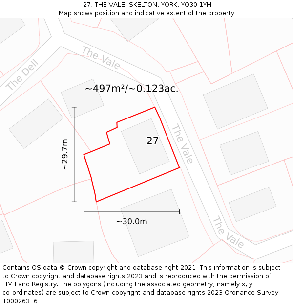 27, THE VALE, SKELTON, YORK, YO30 1YH: Plot and title map