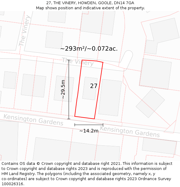 27, THE VINERY, HOWDEN, GOOLE, DN14 7GA: Plot and title map