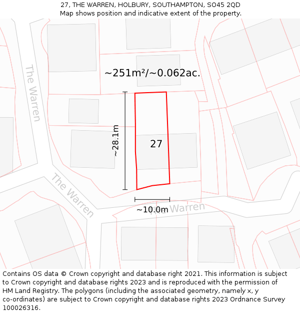 27, THE WARREN, HOLBURY, SOUTHAMPTON, SO45 2QD: Plot and title map