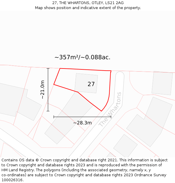 27, THE WHARTONS, OTLEY, LS21 2AG: Plot and title map