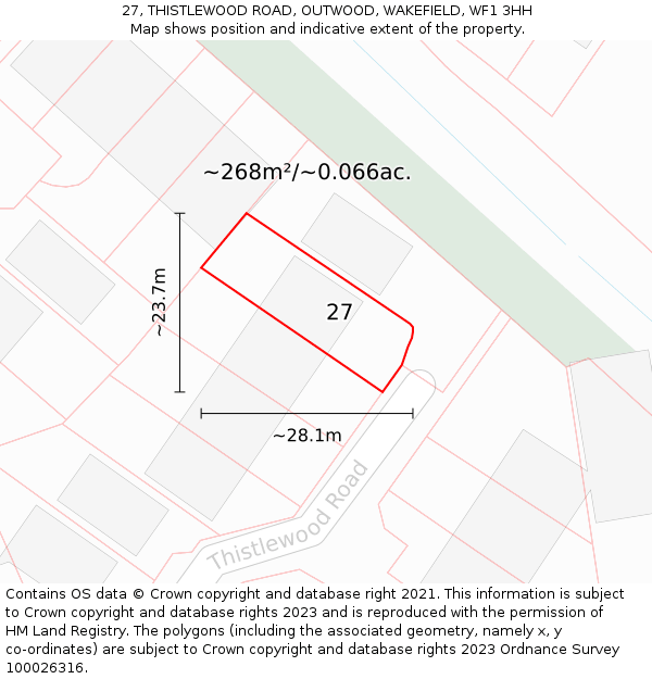 27, THISTLEWOOD ROAD, OUTWOOD, WAKEFIELD, WF1 3HH: Plot and title map