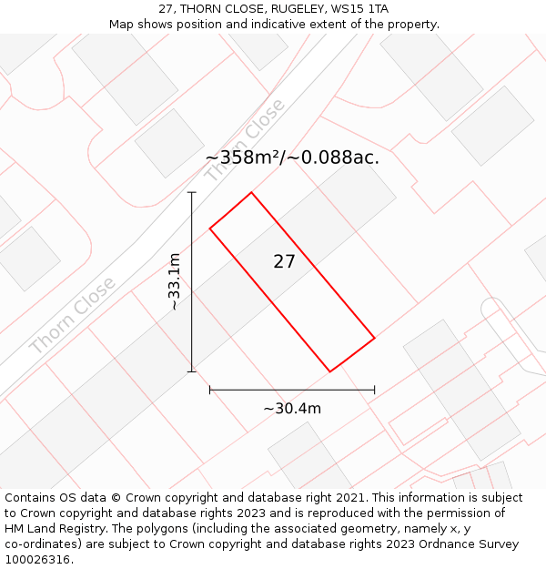 27, THORN CLOSE, RUGELEY, WS15 1TA: Plot and title map
