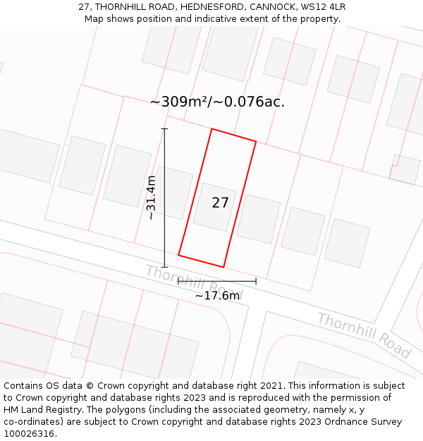 27, THORNHILL ROAD, HEDNESFORD, CANNOCK, WS12 4LR: Plot and title map