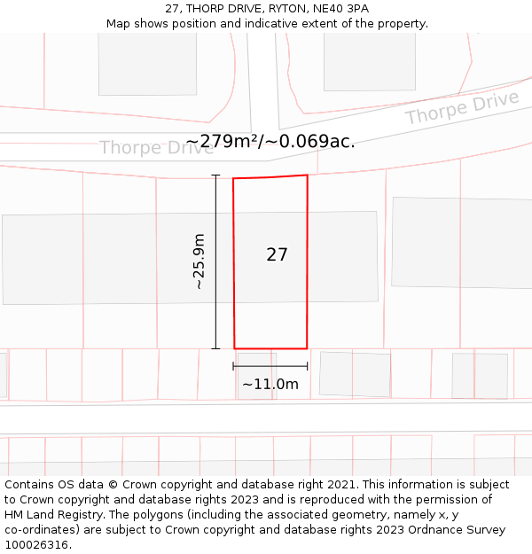 27, THORP DRIVE, RYTON, NE40 3PA: Plot and title map