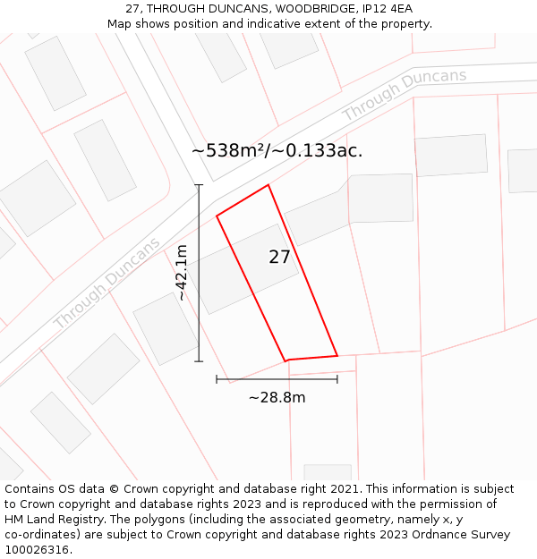 27, THROUGH DUNCANS, WOODBRIDGE, IP12 4EA: Plot and title map