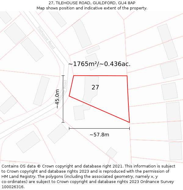 27, TILEHOUSE ROAD, GUILDFORD, GU4 8AP: Plot and title map