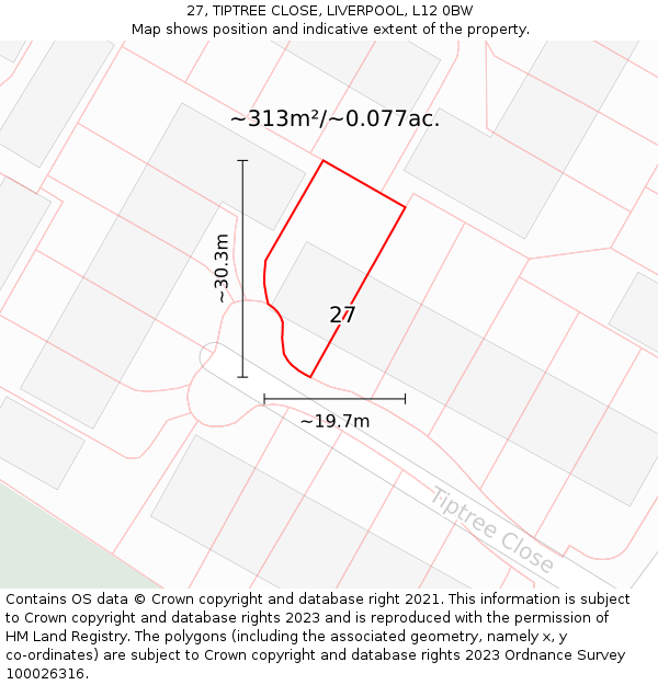 27, TIPTREE CLOSE, LIVERPOOL, L12 0BW: Plot and title map